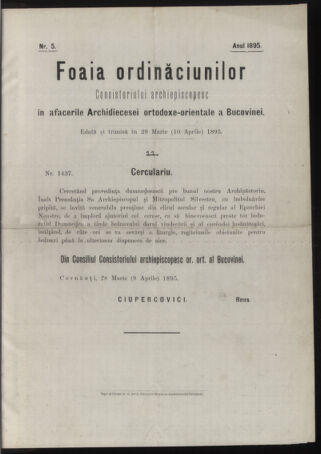 Verordnungsblatt des erzbischöfl. Konsistoriums die Angelegenheiten der orthod. -oriental. Erzdiözese der Bukowina betreffend