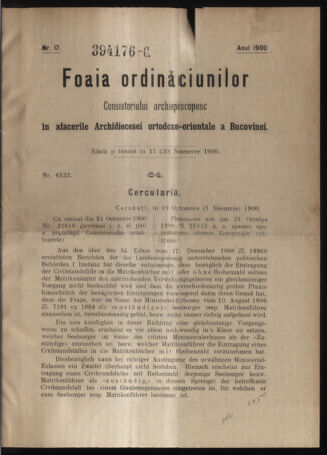 Verordnungsblatt des erzbischöfl. Konsistoriums die Angelegenheiten der orthod. -oriental. Erzdiözese der Bukowina betreffend