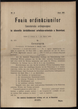 Verordnungsblatt des erzbischöfl. Konsistoriums die Angelegenheiten der orthod. -oriental. Erzdiözese der Bukowina betreffend