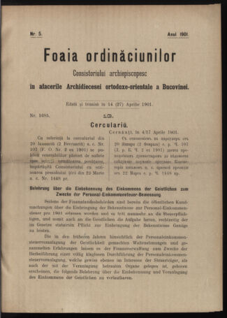 Verordnungsblatt des erzbischöfl. Konsistoriums die Angelegenheiten der orthod. -oriental. Erzdiözese der Bukowina betreffend 19010414 Seite: 1