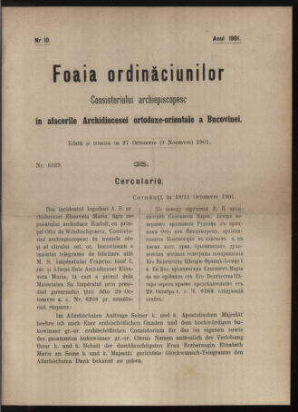 Verordnungsblatt des erzbischöfl. Konsistoriums die Angelegenheiten der orthod. -oriental. Erzdiözese der Bukowina betreffend