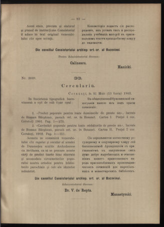 Verordnungsblatt des erzbischöfl. Konsistoriums die Angelegenheiten der orthod. -oriental. Erzdiözese der Bukowina betreffend 19020615 Seite: 27