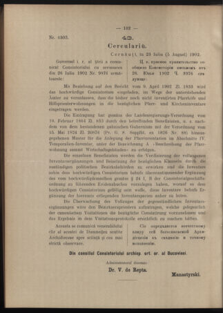 Verordnungsblatt des erzbischöfl. Konsistoriums die Angelegenheiten der orthod. -oriental. Erzdiözese der Bukowina betreffend 19020809 Seite: 4