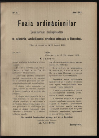 Verordnungsblatt des erzbischöfl. Konsistoriums die Angelegenheiten der orthod. -oriental. Erzdiözese der Bukowina betreffend