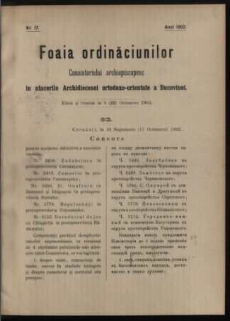 Verordnungsblatt des erzbischöfl. Konsistoriums die Angelegenheiten der orthod. -oriental. Erzdiözese der Bukowina betreffend 19021009 Seite: 1