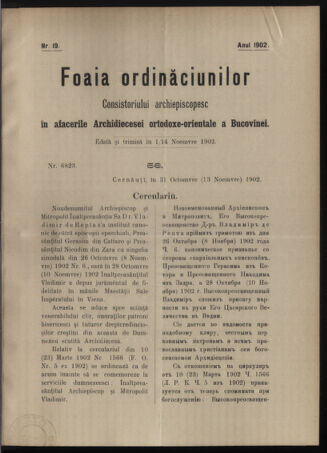 Verordnungsblatt des erzbischöfl. Konsistoriums die Angelegenheiten der orthod. -oriental. Erzdiözese der Bukowina betreffend 19021101 Seite: 1