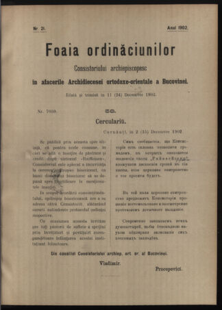 Verordnungsblatt des erzbischöfl. Konsistoriums die Angelegenheiten der orthod. -oriental. Erzdiözese der Bukowina betreffend 19021211 Seite: 1