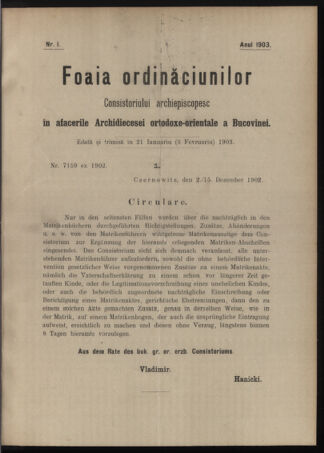 Verordnungsblatt des erzbischöfl. Konsistoriums die Angelegenheiten der orthod. -oriental. Erzdiözese der Bukowina betreffend