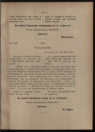 Verordnungsblatt des erzbischöfl. Konsistoriums die Angelegenheiten der orthod. -oriental. Erzdiözese der Bukowina betreffend 19030514 Seite: 3