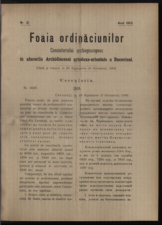 Verordnungsblatt des erzbischöfl. Konsistoriums die Angelegenheiten der orthod. -oriental. Erzdiözese der Bukowina betreffend 19030926 Seite: 1