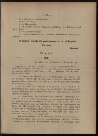 Verordnungsblatt des erzbischöfl. Konsistoriums die Angelegenheiten der orthod. -oriental. Erzdiözese der Bukowina betreffend 19031217 Seite: 5