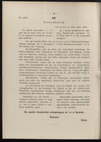 Verordnungsblatt des erzbischöfl. Konsistoriums die Angelegenheiten der orthod. -oriental. Erzdiözese der Bukowina betreffend 19050708 Seite: 6