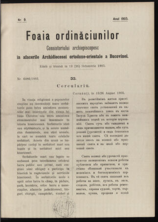 Verordnungsblatt des erzbischöfl. Konsistoriums die Angelegenheiten der orthod. -oriental. Erzdiözese der Bukowina betreffend 19051013 Seite: 1