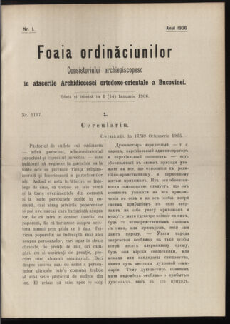 Verordnungsblatt des erzbischöfl. Konsistoriums die Angelegenheiten der orthod. -oriental. Erzdiözese der Bukowina betreffend