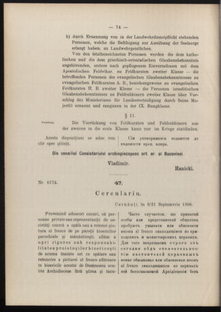 Verordnungsblatt des erzbischöfl. Konsistoriums die Angelegenheiten der orthod. -oriental. Erzdiözese der Bukowina betreffend 19061016 Seite: 6