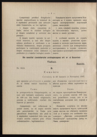 Verordnungsblatt des erzbischöfl. Konsistoriums die Angelegenheiten der orthod. -oriental. Erzdiözese der Bukowina betreffend 19070222 Seite: 6