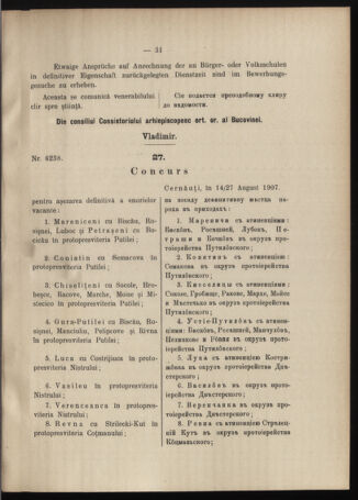 Verordnungsblatt des erzbischöfl. Konsistoriums die Angelegenheiten der orthod. -oriental. Erzdiözese der Bukowina betreffend 19070827 Seite: 7