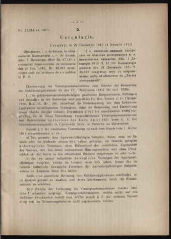 Verordnungsblatt des erzbischöfl. Konsistoriums die Angelegenheiten der orthod. -oriental. Erzdiözese der Bukowina betreffend 19110203 Seite: 3