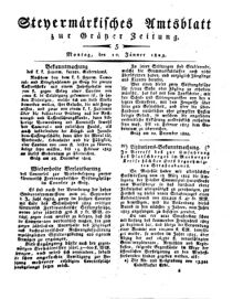 Steyermärkisches Amtsblatt zur Grätzer Zeitung 18250110 Seite: 1