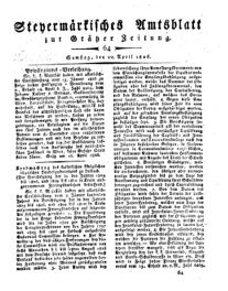 Steyermärkisches Amtsblatt zur Grätzer Zeitung 18260422 Seite: 1