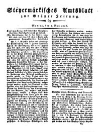 Steyermärkisches Amtsblatt zur Grätzer Zeitung 18260501 Seite: 1