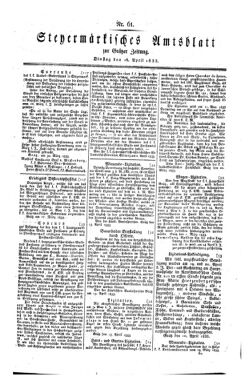 Steyermärkisches Amtsblatt zur Grätzer Zeitung 18330416 Seite: 1