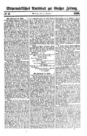 Steyermärkisches Amtsblatt zur Grätzer Zeitung 18360104 Seite: 1