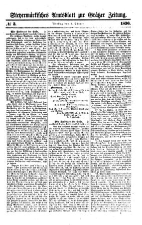 Steyermärkisches Amtsblatt zur Grätzer Zeitung 18360105 Seite: 1