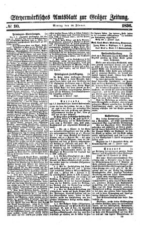 Steyermärkisches Amtsblatt zur Grätzer Zeitung 18360118 Seite: 1