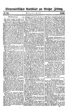 Steyermärkisches Amtsblatt zur Grätzer Zeitung 18360208 Seite: 1