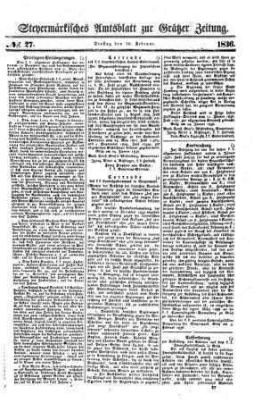 Steyermärkisches Amtsblatt zur Grätzer Zeitung 18360216 Seite: 1