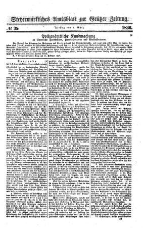 Steyermärkisches Amtsblatt zur Grätzer Zeitung 18360301 Seite: 1