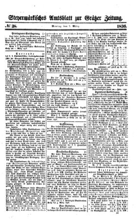 Steyermärkisches Amtsblatt zur Grätzer Zeitung 18360307 Seite: 1