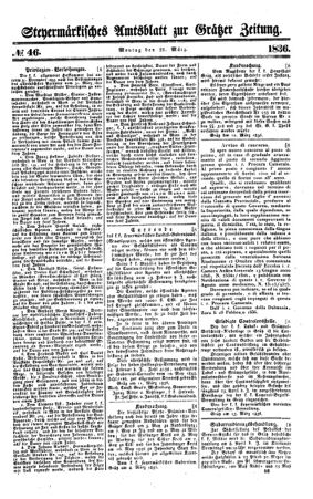 Steyermärkisches Amtsblatt zur Grätzer Zeitung 18360321 Seite: 1