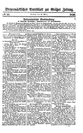 Steyermärkisches Amtsblatt zur Grätzer Zeitung 18360329 Seite: 1