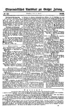 Steyermärkisches Amtsblatt zur Grätzer Zeitung 18360402 Seite: 1