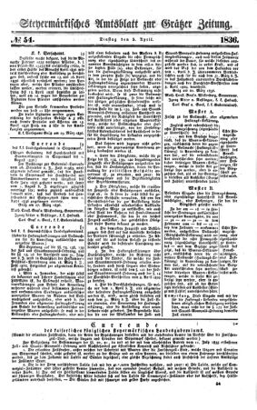 Steyermärkisches Amtsblatt zur Grätzer Zeitung 18360405 Seite: 1