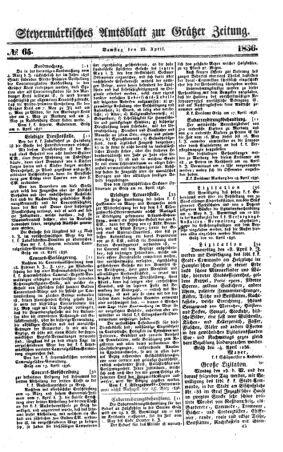 Steyermärkisches Amtsblatt zur Grätzer Zeitung 18360423 Seite: 1