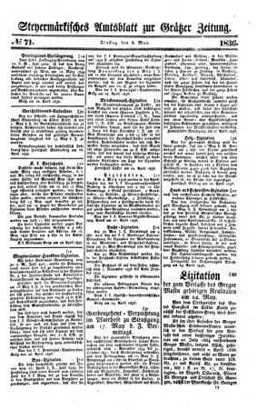 Steyermärkisches Amtsblatt zur Grätzer Zeitung 18360503 Seite: 1