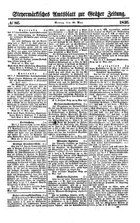 Steyermärkisches Amtsblatt zur Grätzer Zeitung 18360530 Seite: 1