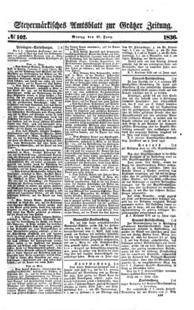 Steyermärkisches Amtsblatt zur Grätzer Zeitung 18360627 Seite: 1