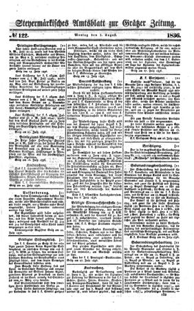 Steyermärkisches Amtsblatt zur Grätzer Zeitung 18360801 Seite: 1