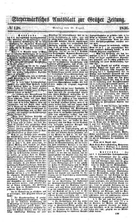 Steyermärkisches Amtsblatt zur Grätzer Zeitung 18360829 Seite: 1