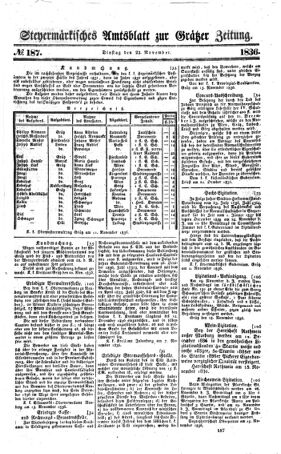 Steyermärkisches Amtsblatt zur Grätzer Zeitung 18361122 Seite: 1