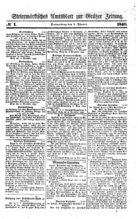 Steyermärkisches Amtsblatt zur Grätzer Zeitung 18400102 Seite: 1