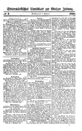 Steyermärkisches Amtsblatt zur Grätzer Zeitung 18400107 Seite: 1