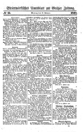 Steyermärkisches Amtsblatt zur Grätzer Zeitung 18400127 Seite: 1