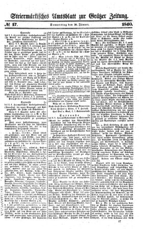 Steyermärkisches Amtsblatt zur Grätzer Zeitung 18400130 Seite: 1