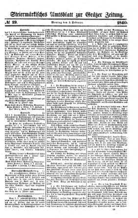 Steyermärkisches Amtsblatt zur Grätzer Zeitung 18400203 Seite: 1