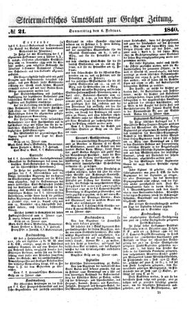 Steyermärkisches Amtsblatt zur Grätzer Zeitung 18400206 Seite: 1